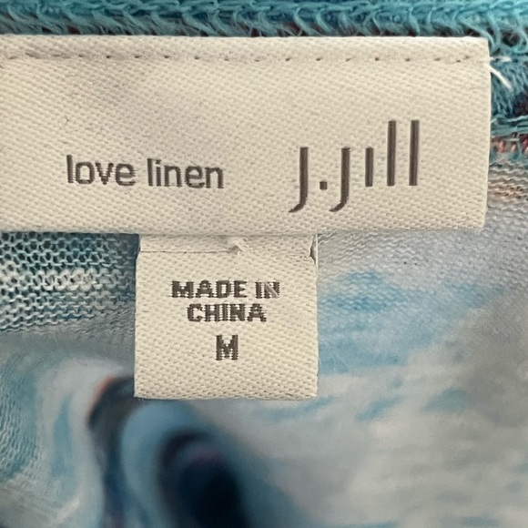 J.Jill Love Linen Blue Floral Print Top Cap Sleeve Sz M - Picture 4 of 5